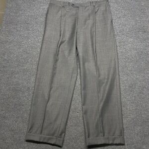 Daniel Cremieux Check Gray Superfine Worsted Wool Pleated Cuffed Dress Pants 38